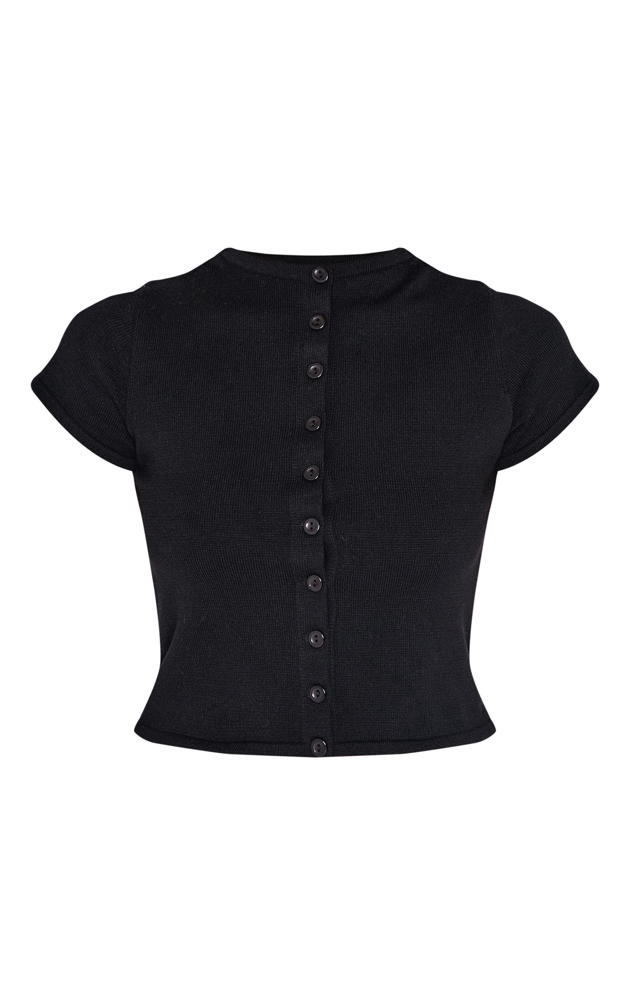 Black Soft Knit Button Up Basic Top Product Image