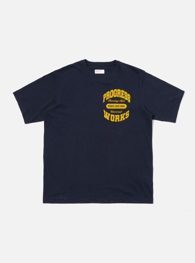 Universal Works x Progress Running Club Print Tee in Navy Single Jersey Product Image