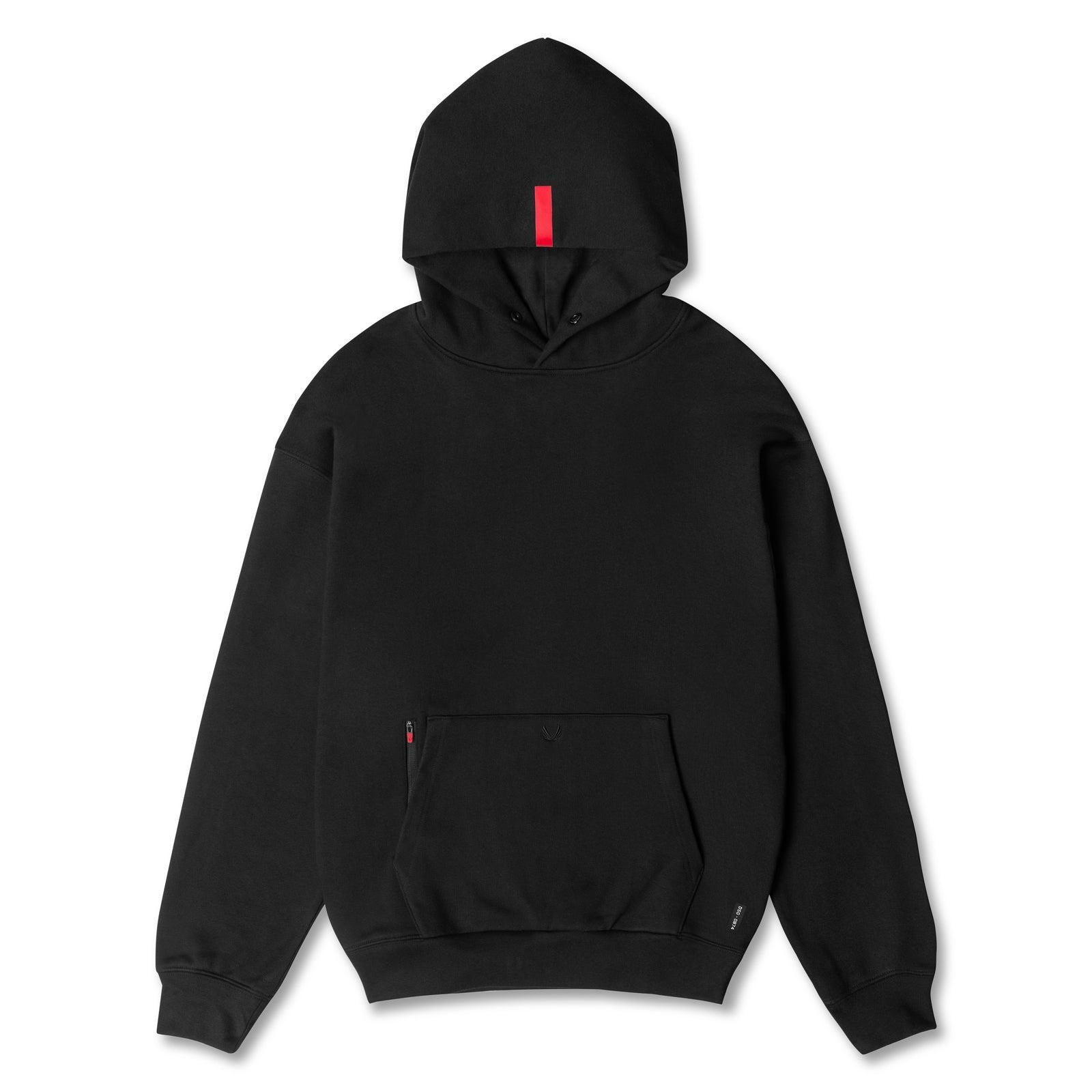 0874. Tech-Terry™ Zip Pocket Hoodie  -  Black/White "OTWR" Product Image