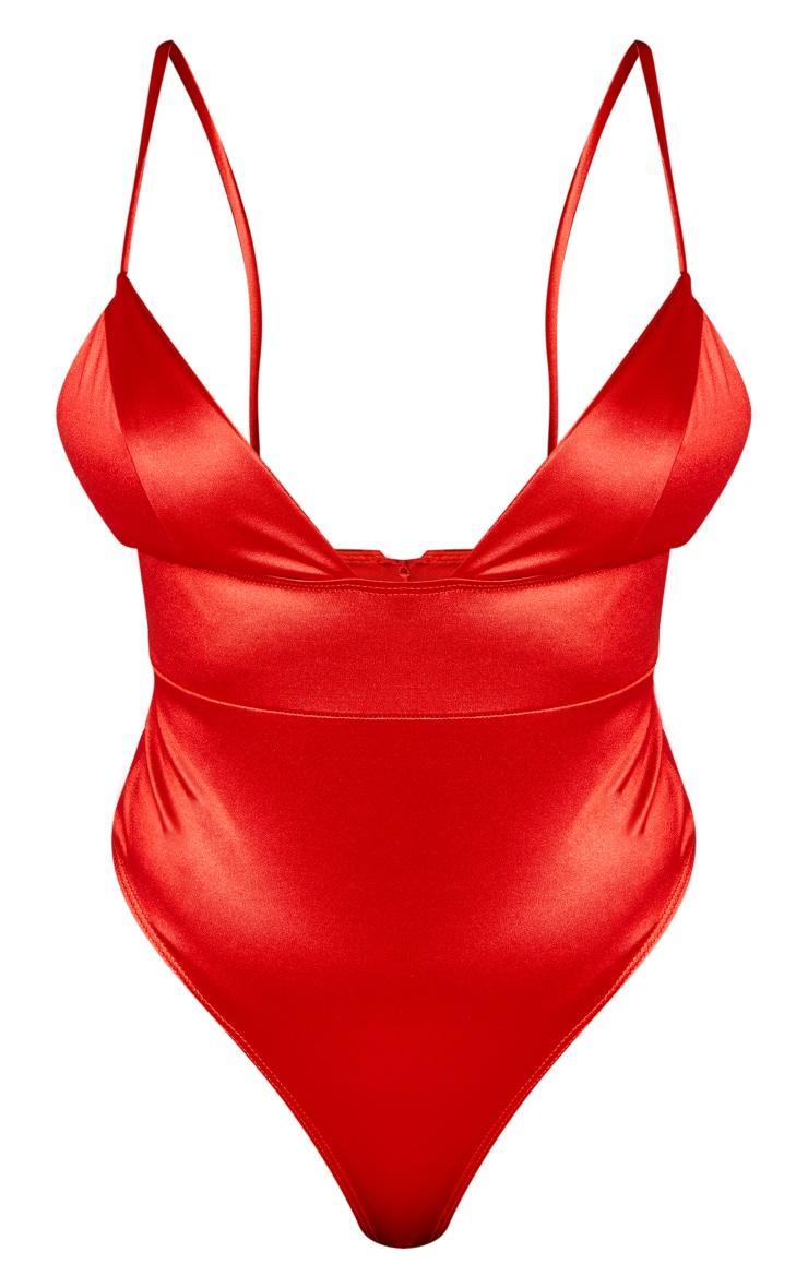 Red Satin Plunge Bodysuit Product Image