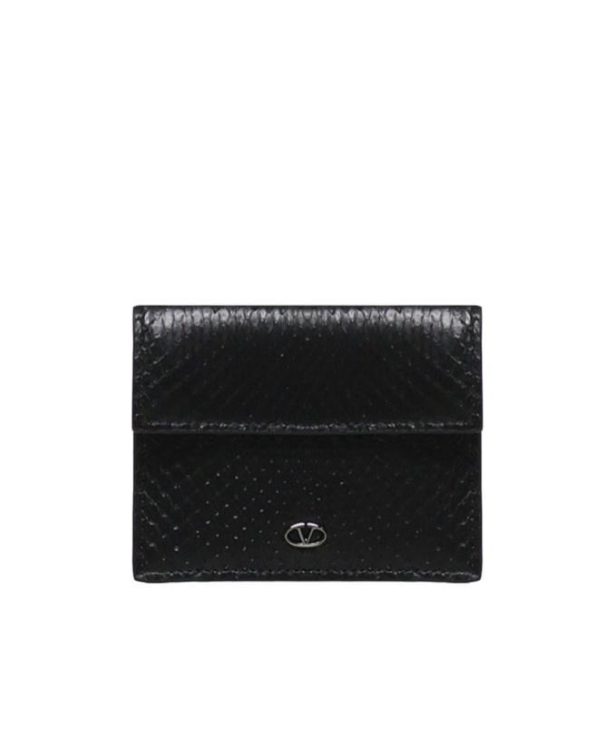 VALENTINO GARAVANI Valentino Logo Plaque Foldover Top Card Holder In Black Product Image