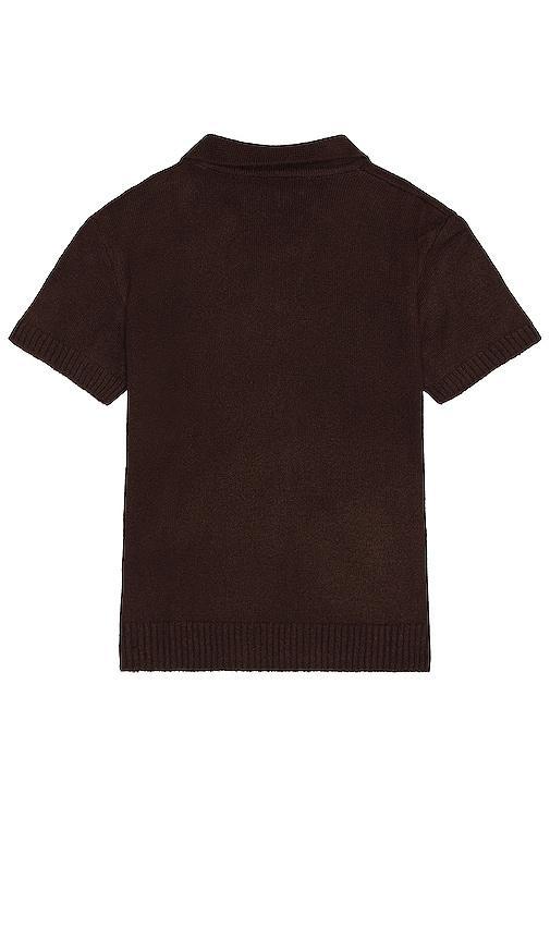 FLANEUR Signature Knit Polo in Chocolate. Size L, M, XL/1X. Product Image