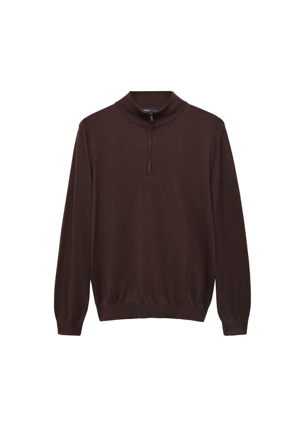 MANGO MAN - 100% merino wool sweater with zipper collar chocolateMen Product Image