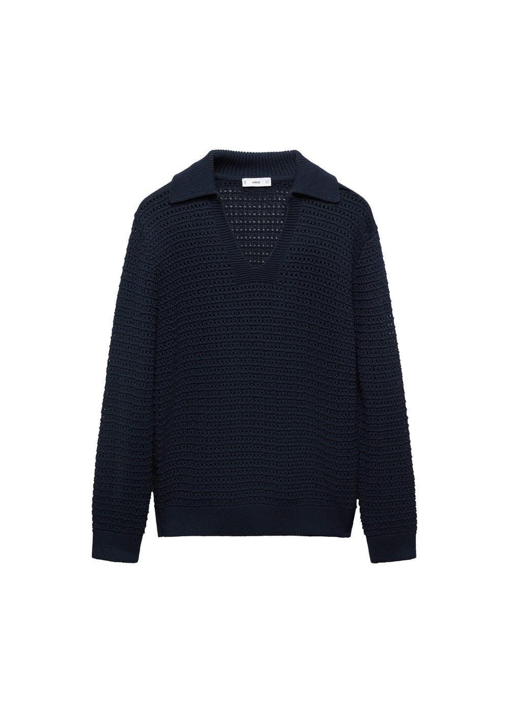 MANGO MAN - Openwork knit polo neck sweater dark navyMen Product Image