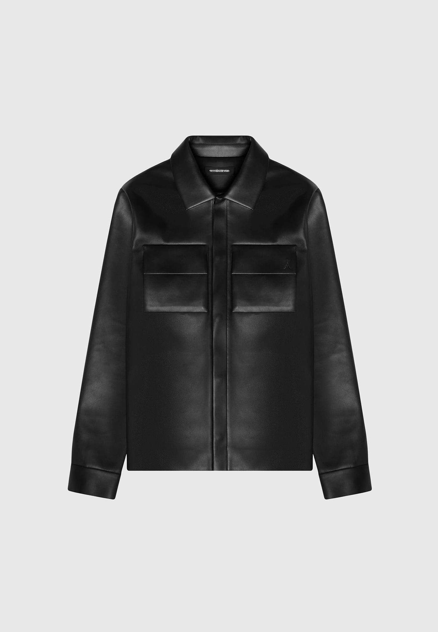 Vegan Leather Shirt Jacket - Black Male Product Image