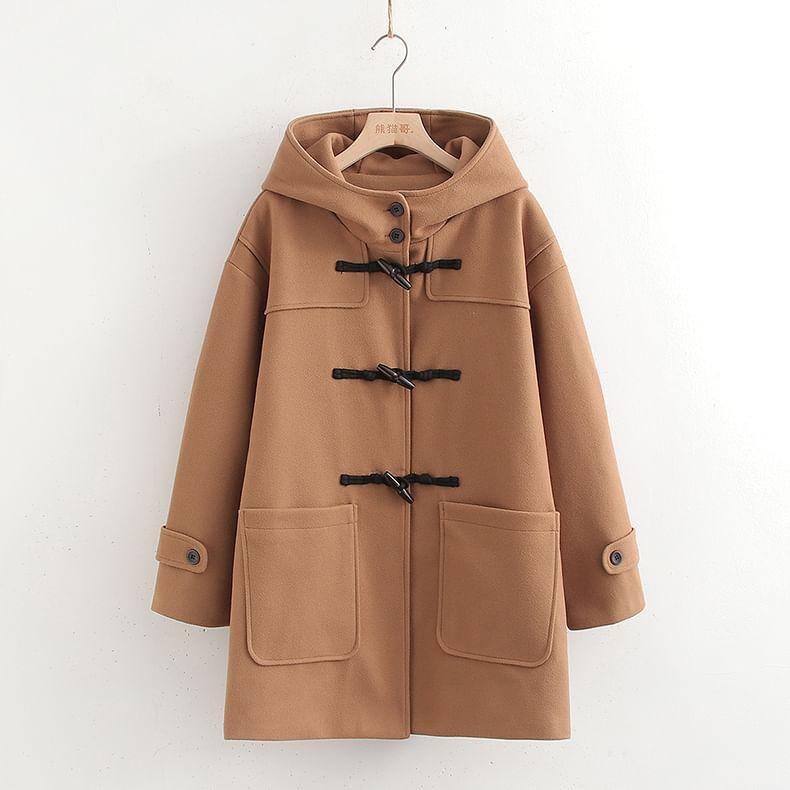 Plain Hooded Midi Toggle Coat Product Image