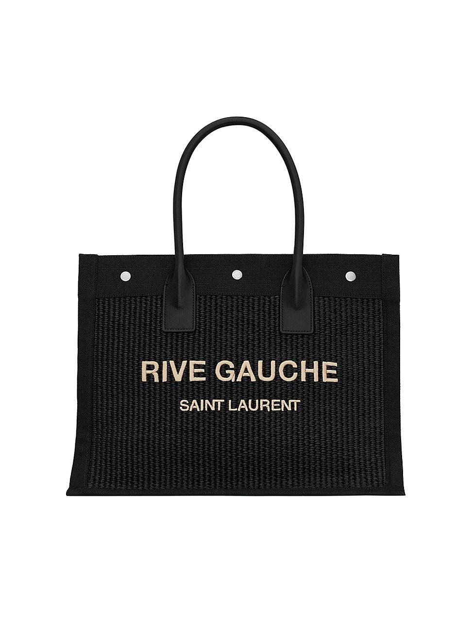 Womens Rive Gauche Small Tote Bag in Raffia and Leather product image