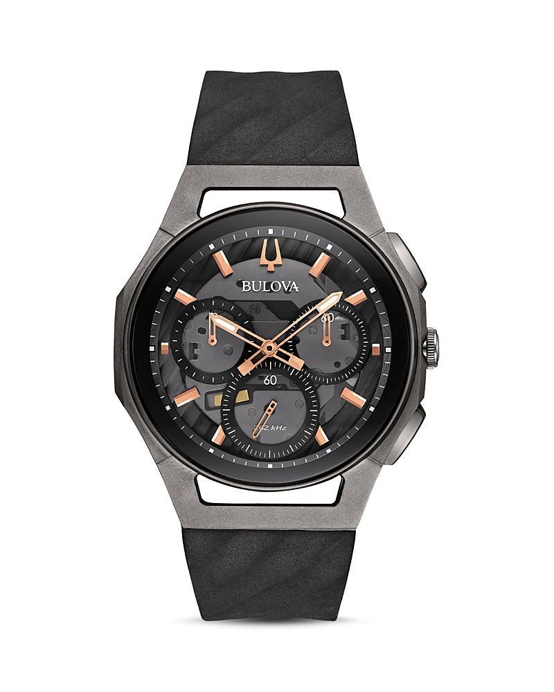 Bulova Mens Chronograph Curv Black Rubber Strap Watch 44mm Product Image