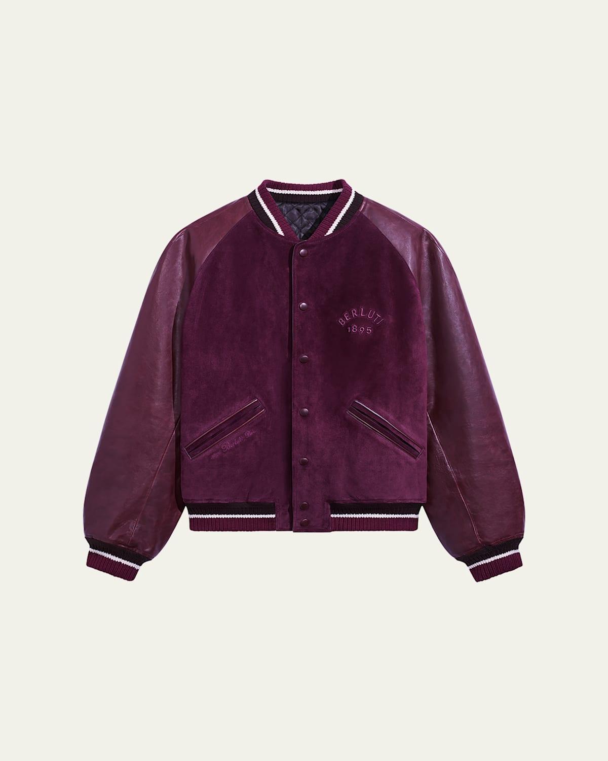 Mens Suede Varsity Bomber Jacket Product Image