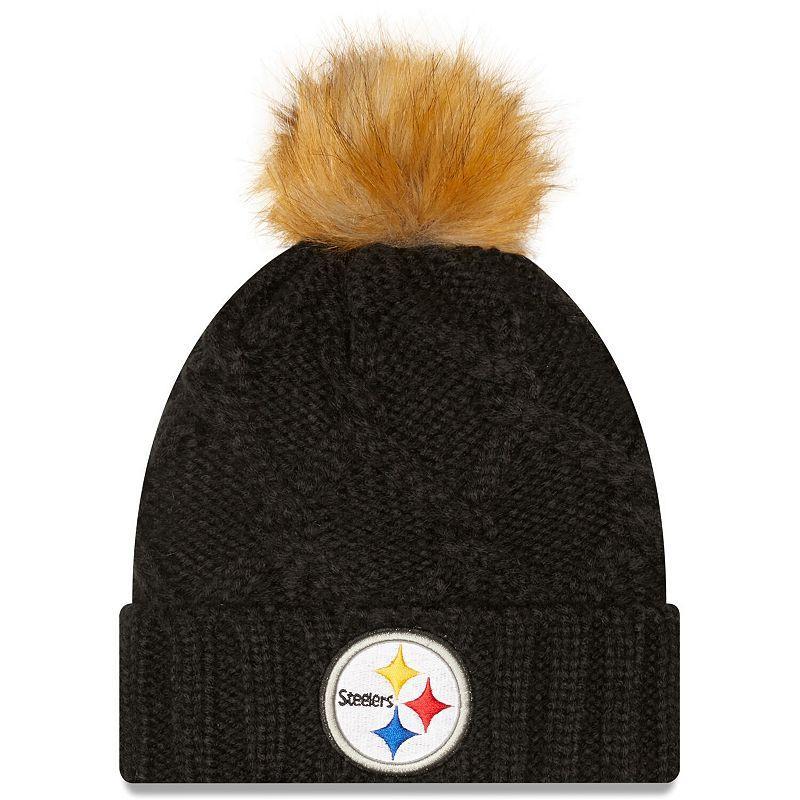 Womens New Era Pittsburgh Steelers Luxe Cuffed Knit Hat with Pom Product Image