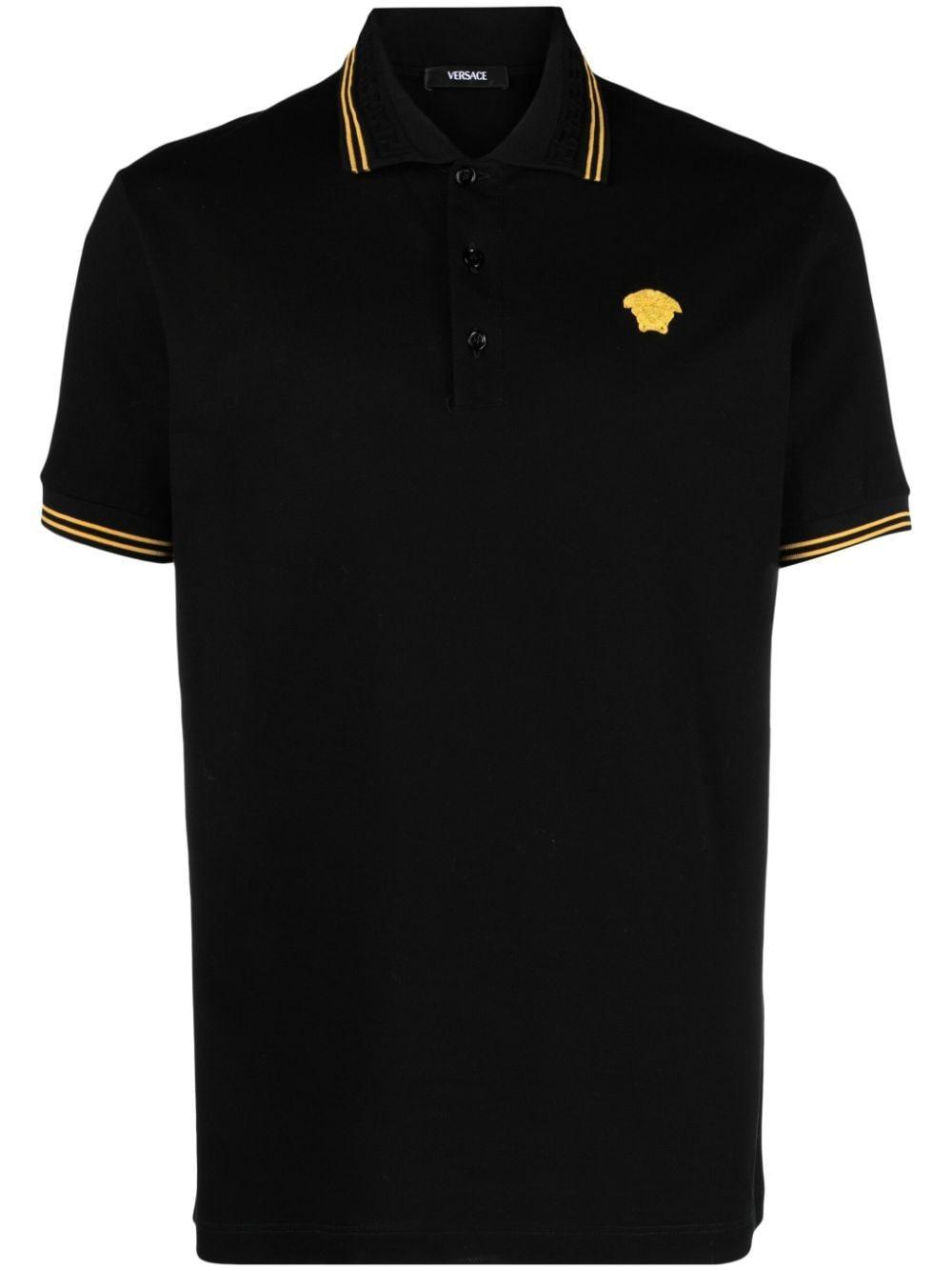 Medusa Head-embroidered Cotton Polo Shirt In Black Product Image