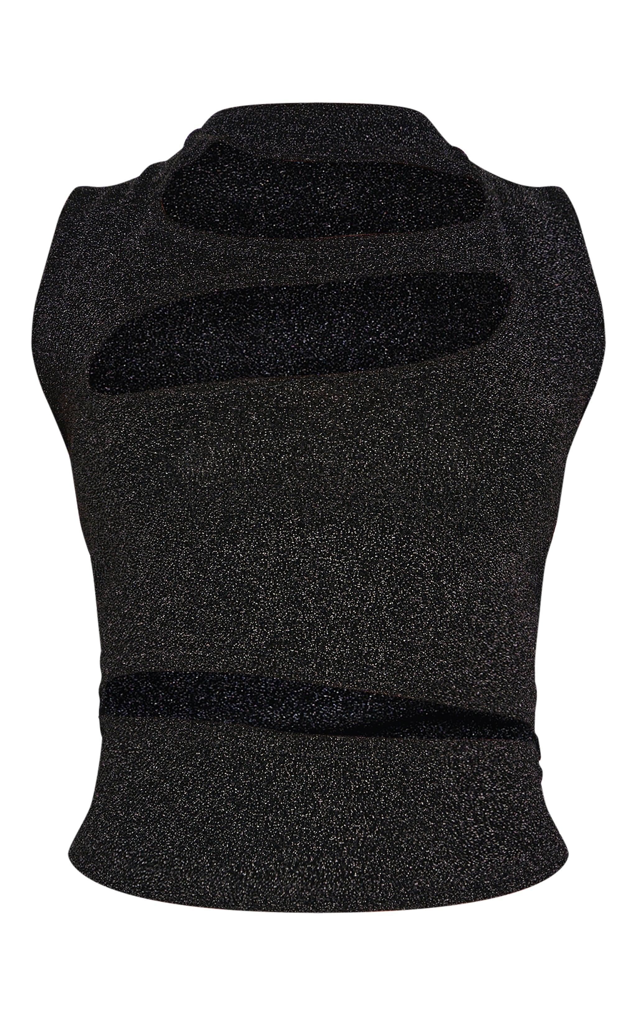 Petite Black Glitter Cut Out Detail Crop Top Product Image