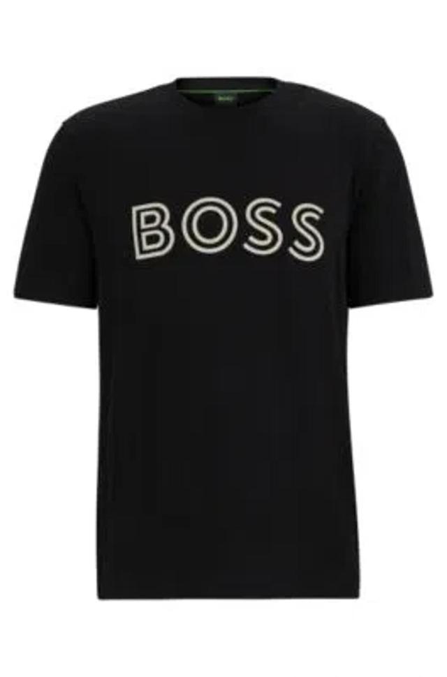 HUGO BOSS Cotton-jersey Regular-fit T-shirt With Logo Artwork In Black Product Image