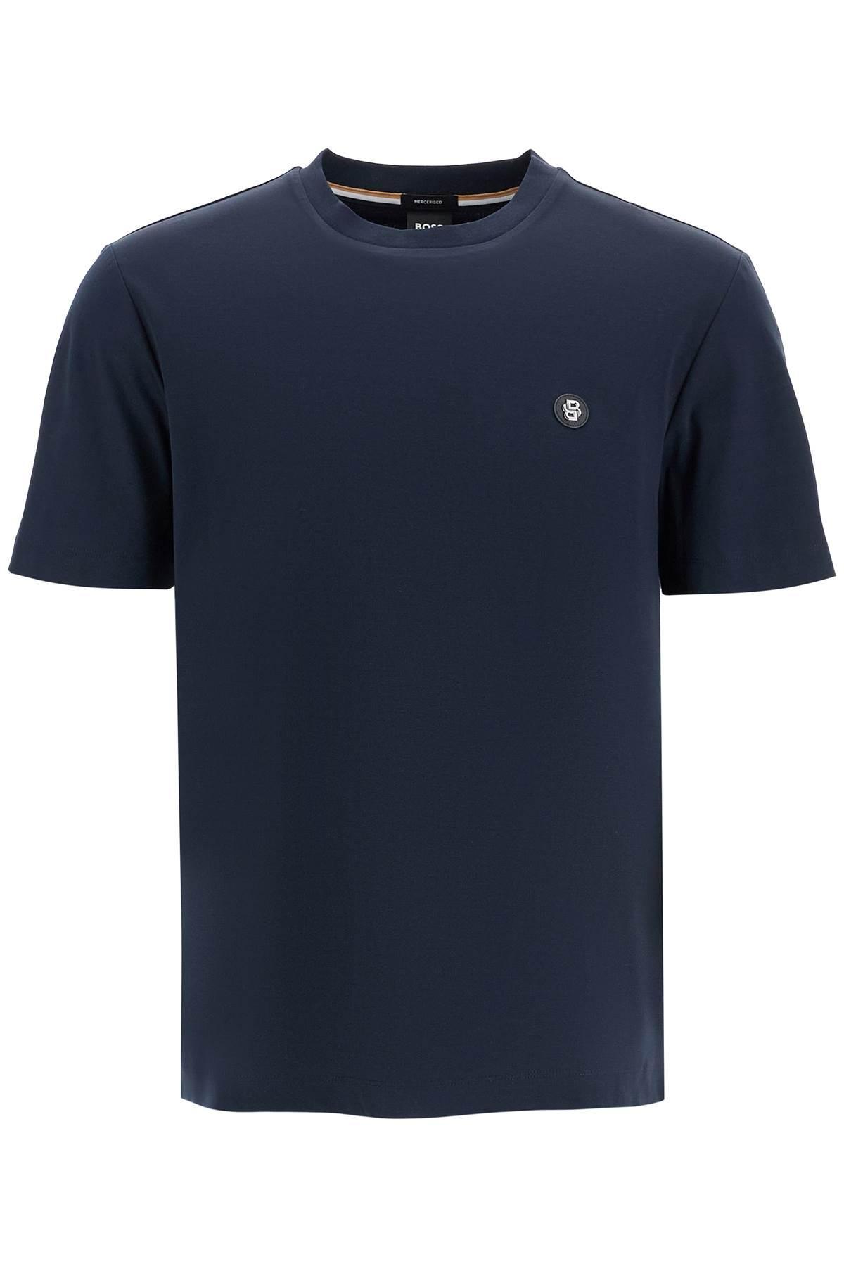 HUGO BOSS Rubberised-logo Cotton T-shirt In Blue Product Image