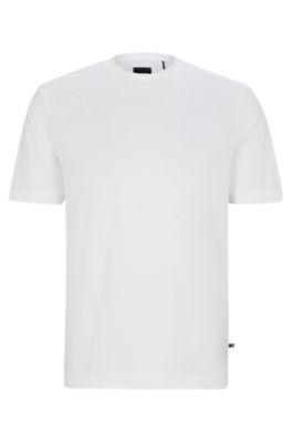 HUGO BOSS Mixed-material T-shirt With Mercerized Stretch Cotton In White Product Image