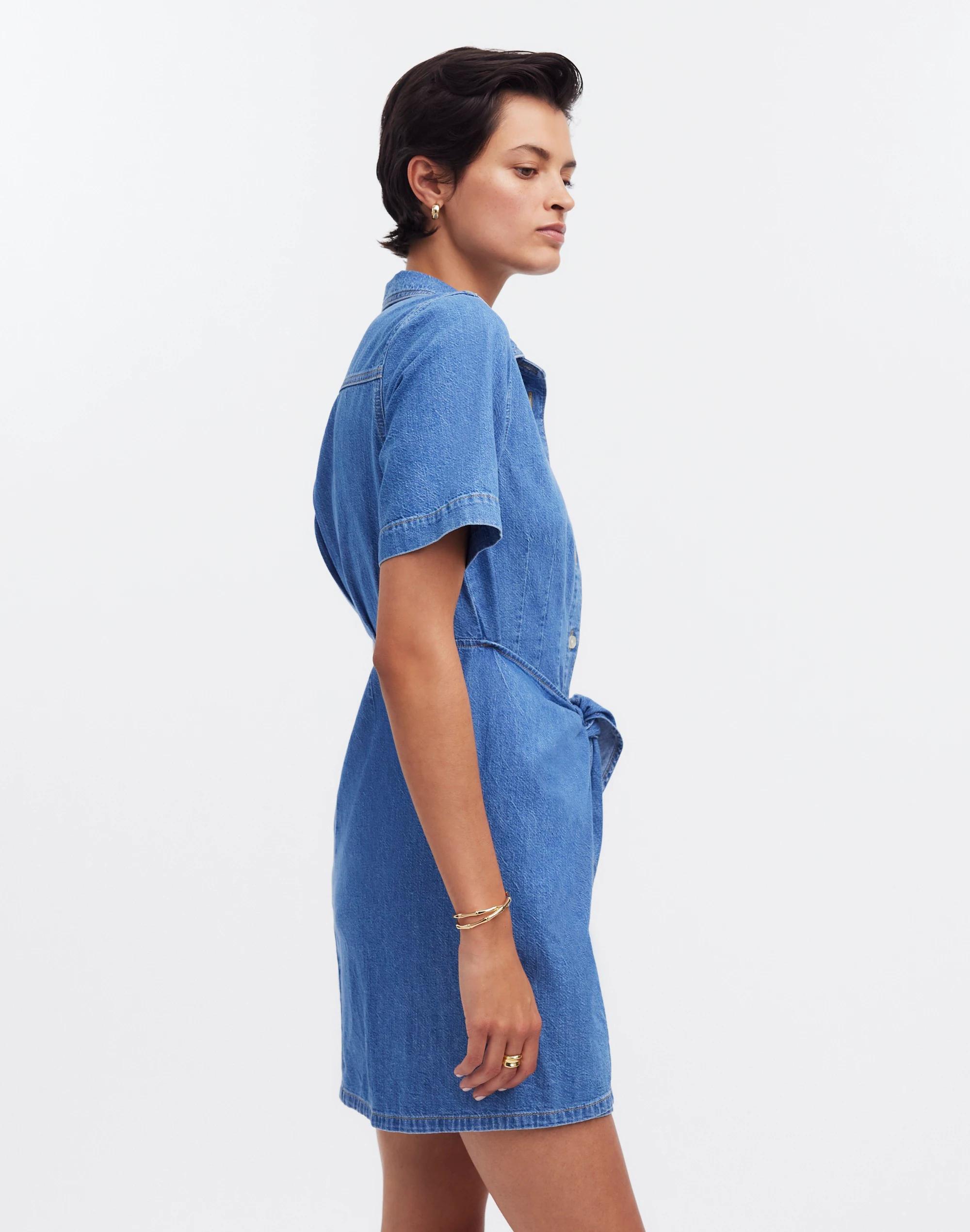 Denim Overlay Mini Shirtdress in Caulk Wash Product Image