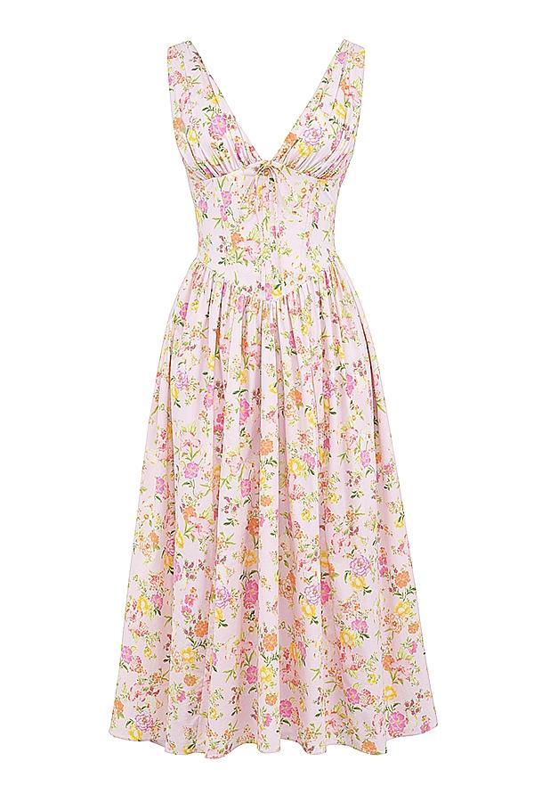 Emmelina Pink Meadow Print Cotton Corset Sundress Product Image