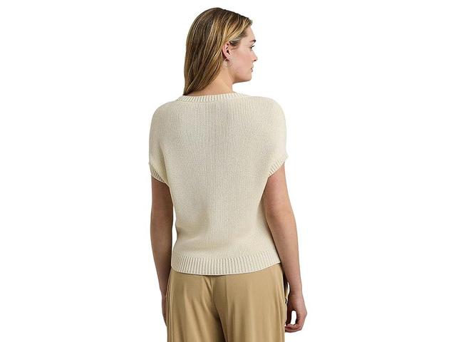 LAUREN Ralph Lauren Rib-Knit Short-Sleeve Sweater (Mascarpone Cream) Women's Clothing Product Image