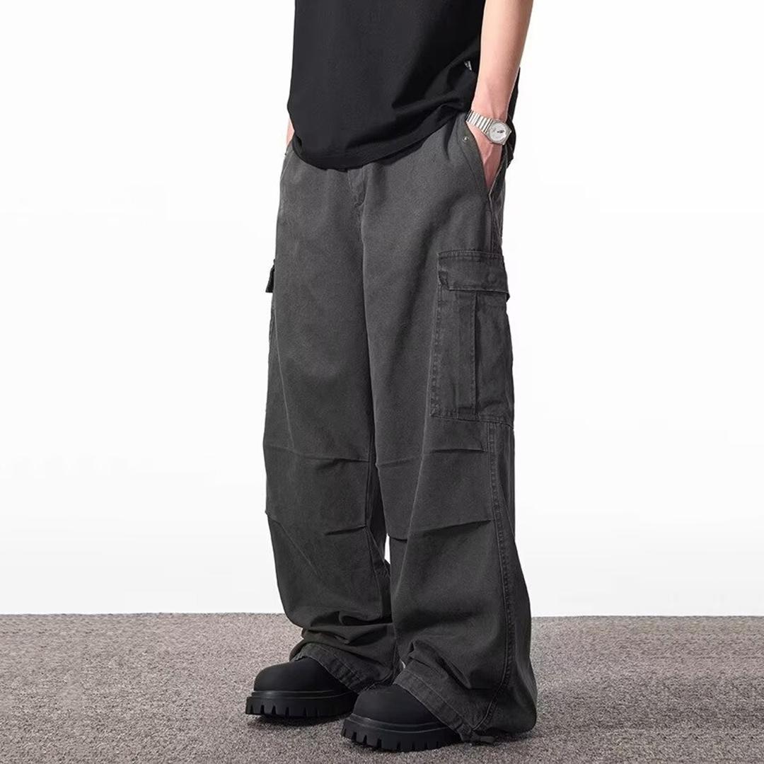 Sopula Retro Trendy Washed Multi-Pocket Cleanfit Wide-Leg Cargo Pants Product Image