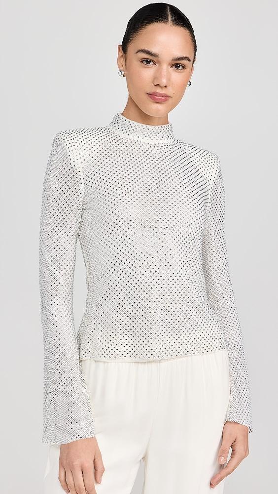 Self Portrait Silver Rhinestone Fishnet Top | Shopbop Product Image