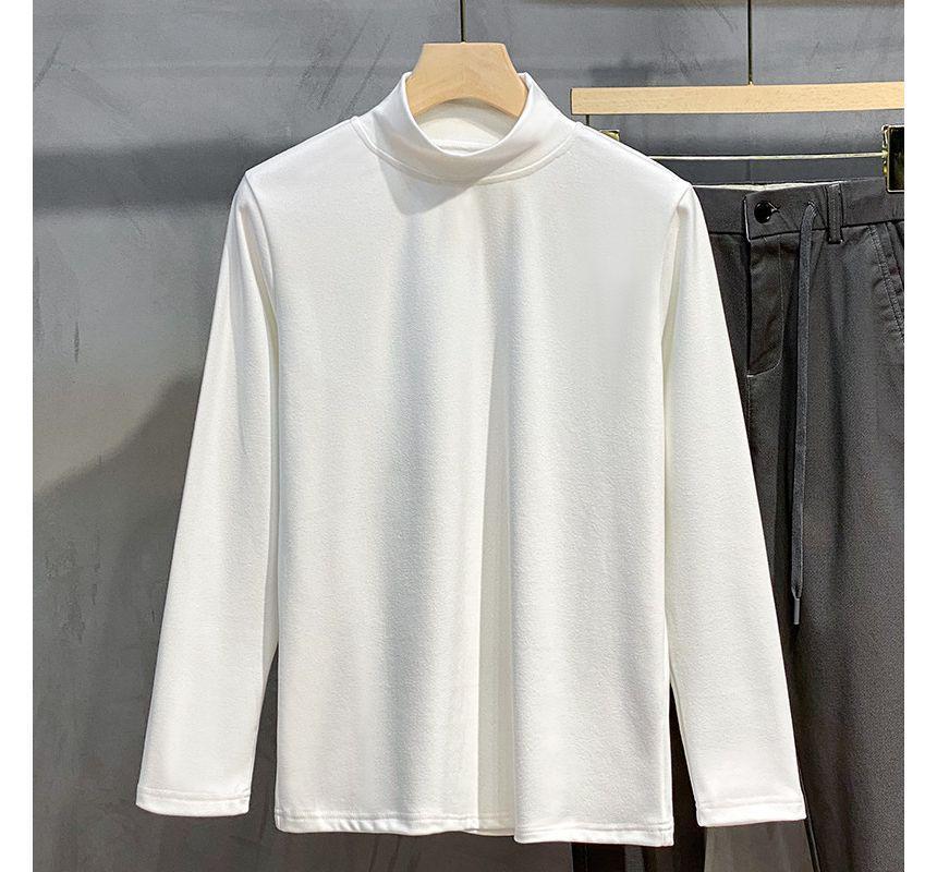 Semi High-Neck Plain Long-Sleeve T-Shirt Product Image