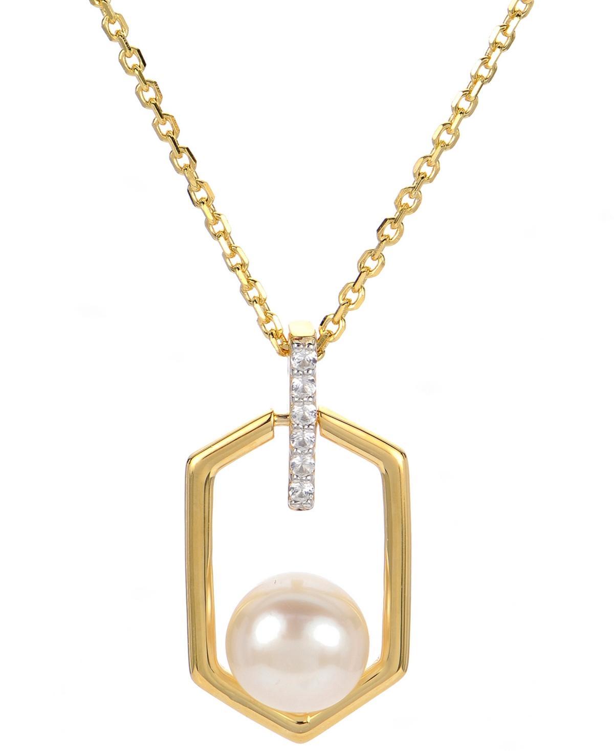 PearLustre by Imperial 14k Gold Over Silver Freshwater Cultured Pearl & Lab-Created White Sapphire Geometric Pendant Necklace, Womens Product Image