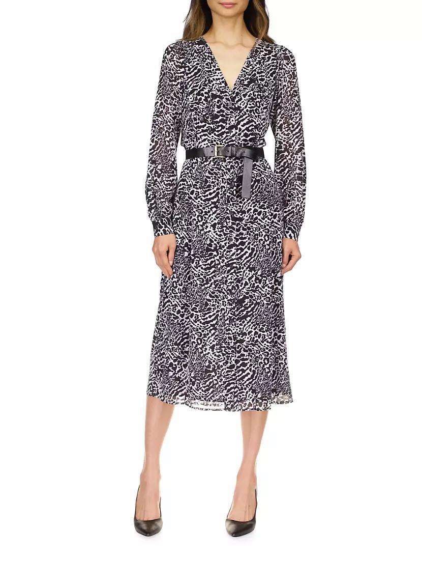 Animal-Print Belted Midi-Shirtdress Product Image