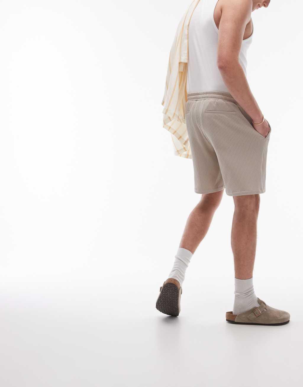 Topman plisse shorts in stone - part of a set Product Image