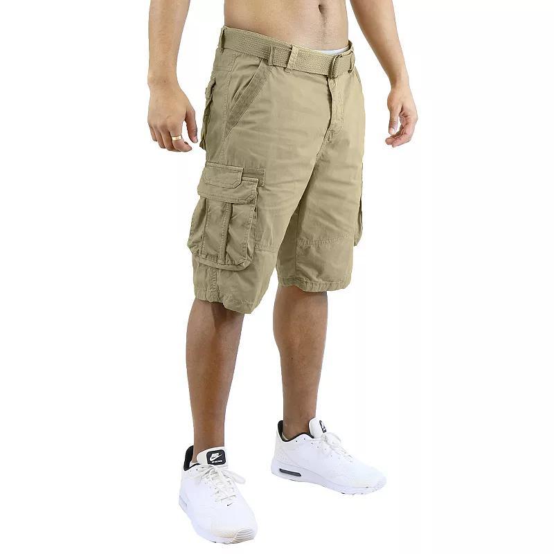 Mens Blu Rock Distressed Cargo Shorts With Belt Green Product Image