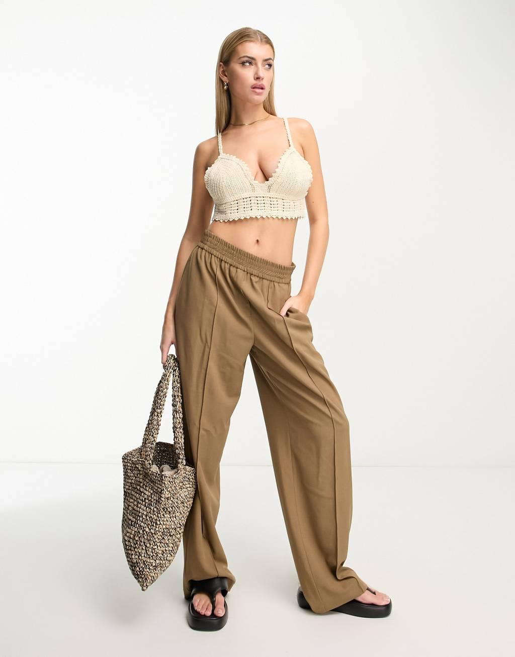 Something New x Klara Hellqvist crochet cropped cami top in beige Product Image