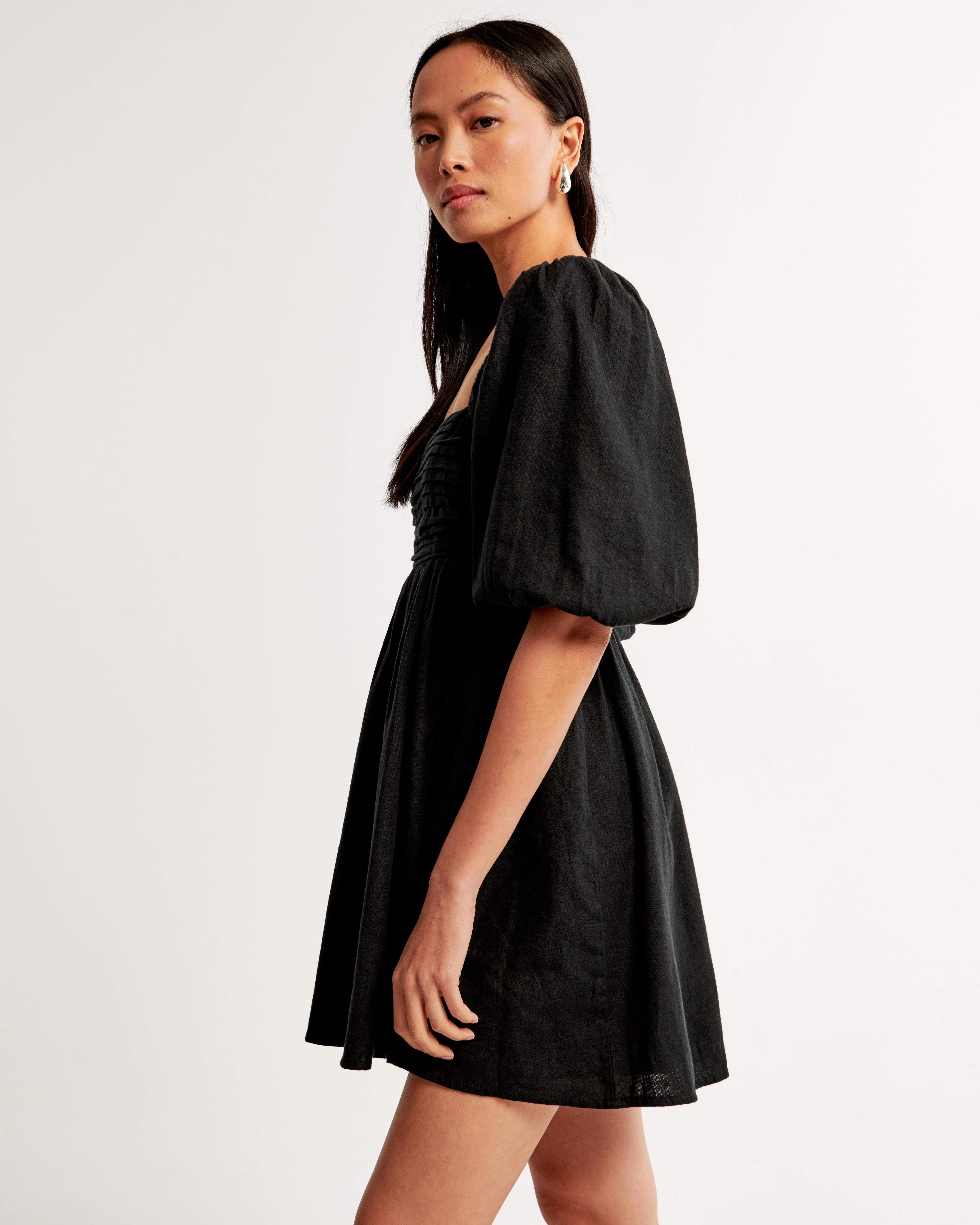 The A&F Emerson Linen-Blend Puff Sleeve Mini Dress Product Image