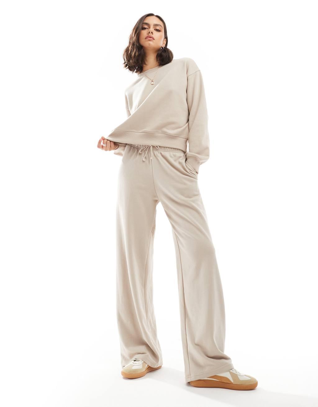 Stradivarius wide leg sweatpants in beige - part of a set product image