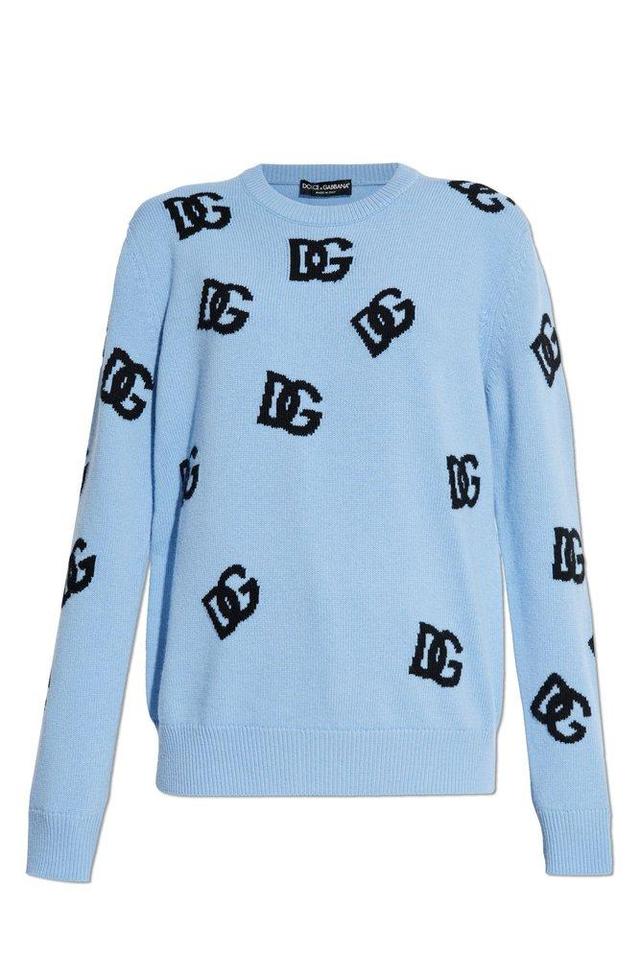 DOLCE & GABBANA Dg Logo Intarsia Knitted Jumper In Blue Product Image