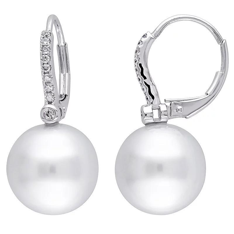 Stella Grace 14k White Gold Cultured South Sea Pearl & 1/8 Carat T.W. Diamond Leverback Earrings, Womens, 14k Whgold Product Image