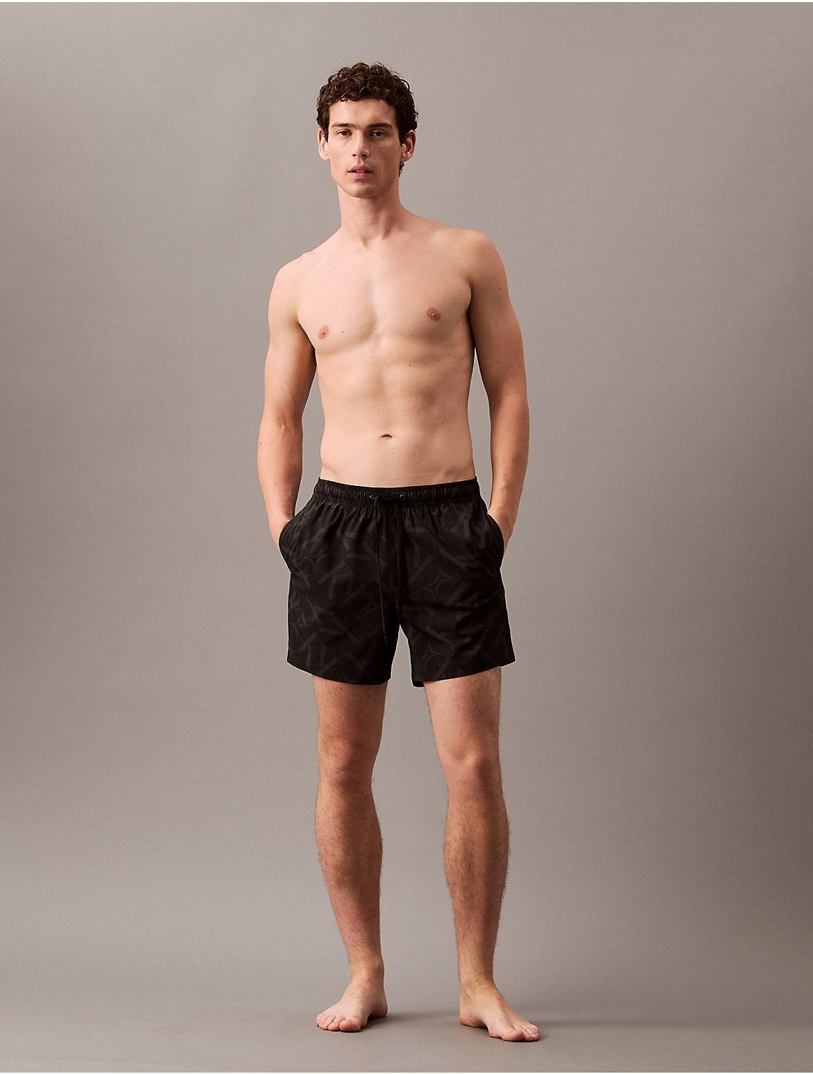 Calvin Klein Mens Allover Monogram Logo Swim Shorts - Grey - XL Product Image