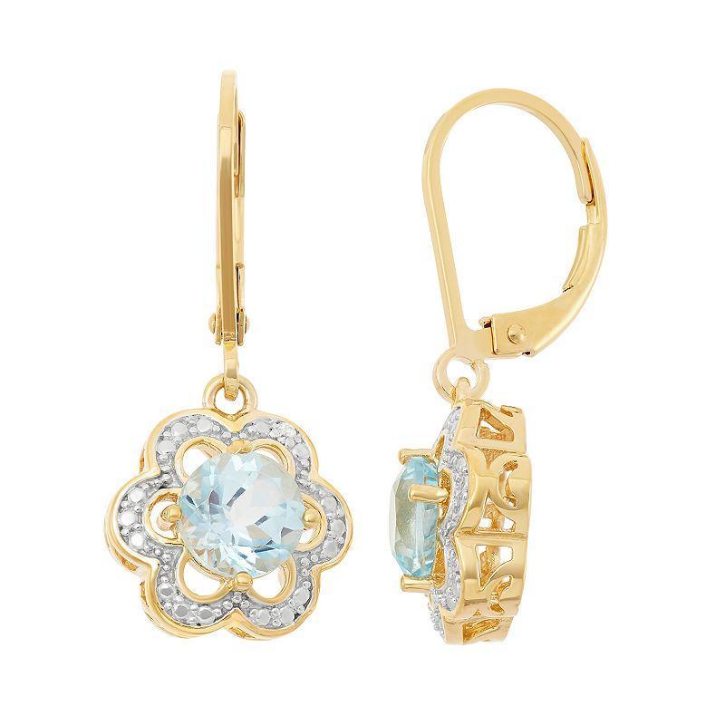 Sky Blue Topaz 18k Gold Over Silver Flower Drop Earrings, Womens Product Image