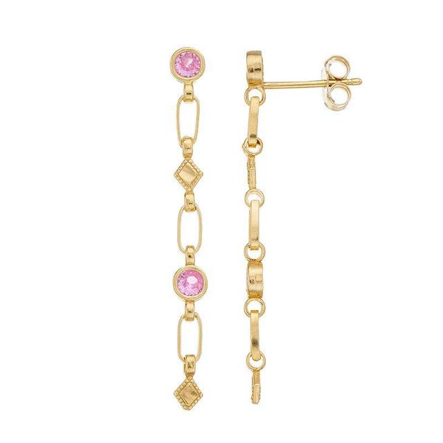 Kristen Kesho Sterling Silver Lab-Created Pink Sapphire Rhombus Link Drop Earrings, Womens, Yellow Product Image