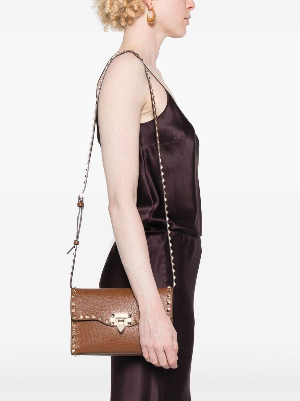 VALENTINO GARAVANI Small Rockstud Leather Crossbody Bag In Brown Product Image