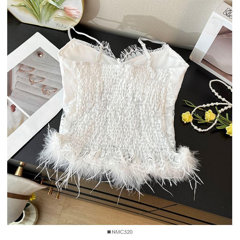 Feather-Hem Lace Bustier Top Product Image