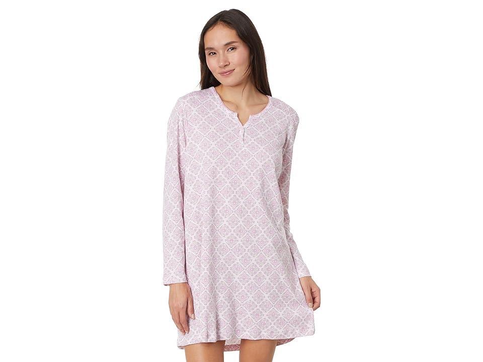 Karen Neuburger Long Sleeve Henley Floral Trellis Interlock Knit Nightshirt Product Image