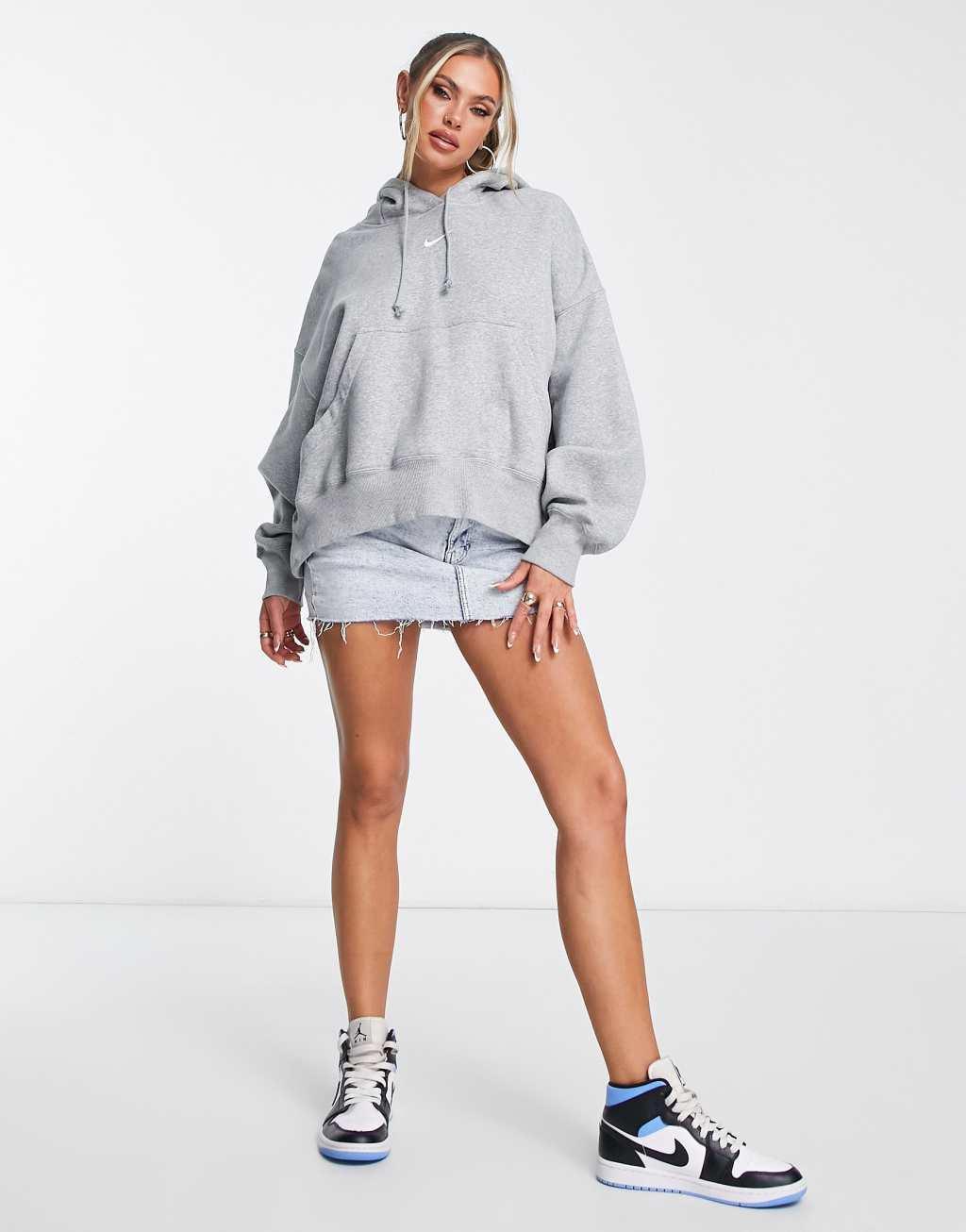 Nike Phoenix Fleece super oversized hoodie in gray Product Image