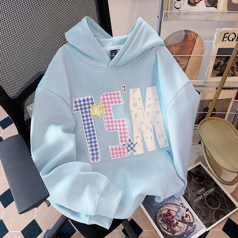 Long-Sleeve Letter Applique Hoodie Product Image