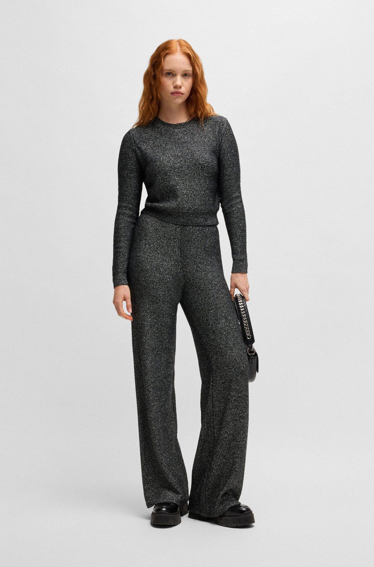 Knitted straight-leg trousers in sequinned yarns Product Image