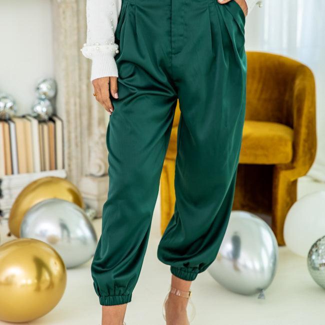 Everything Has Changed Hunter Green Satin Joggers FINAL SALE Product Image