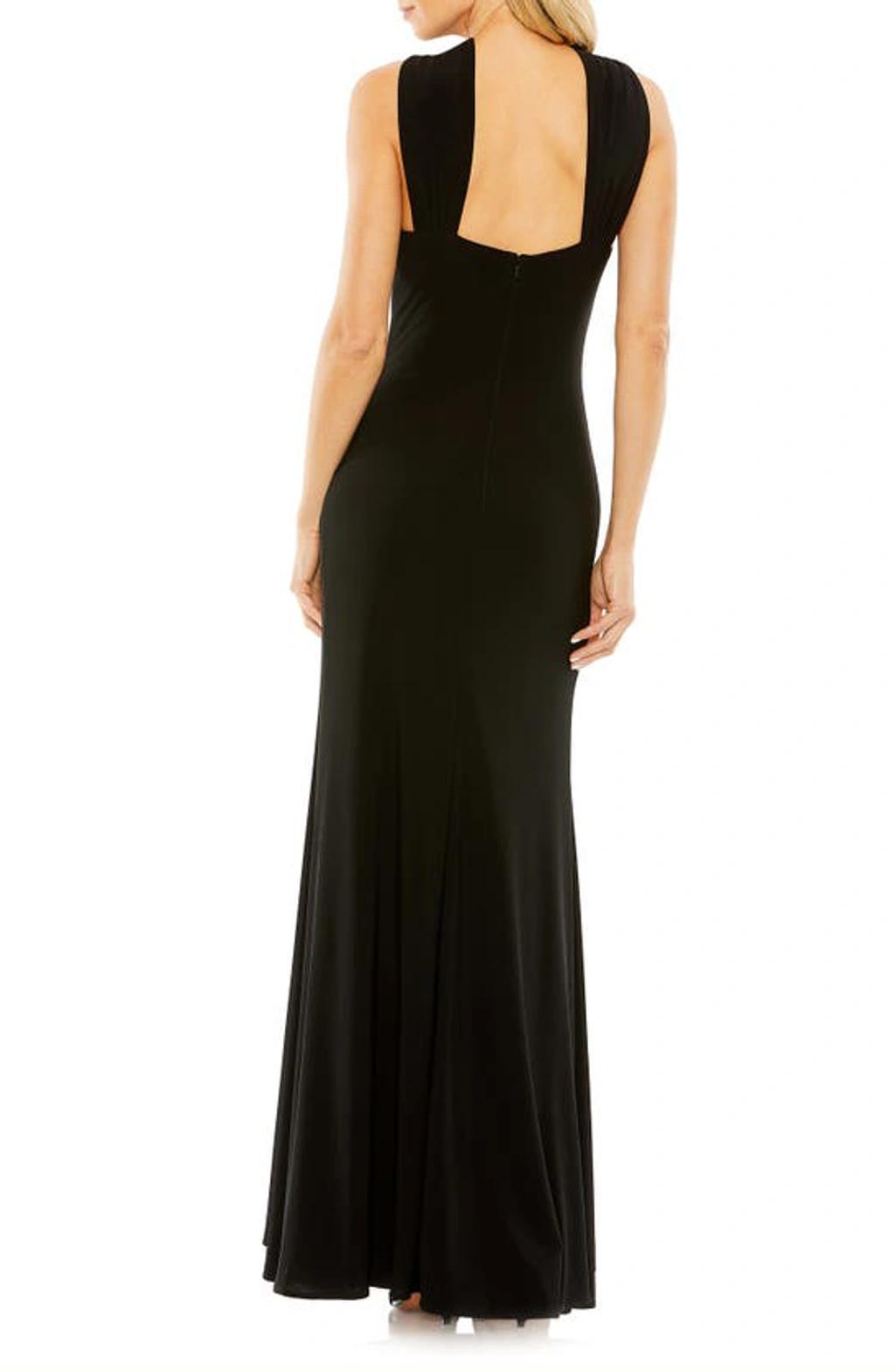 Halter Neck Cutout Sheath Gown In Black Product Image