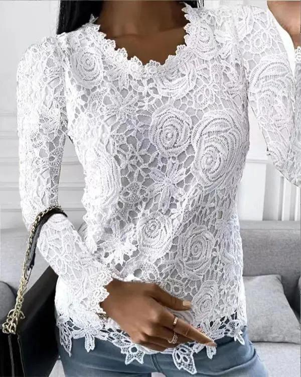 Olivia Mark – Plain lace top with long sleeves Product Image