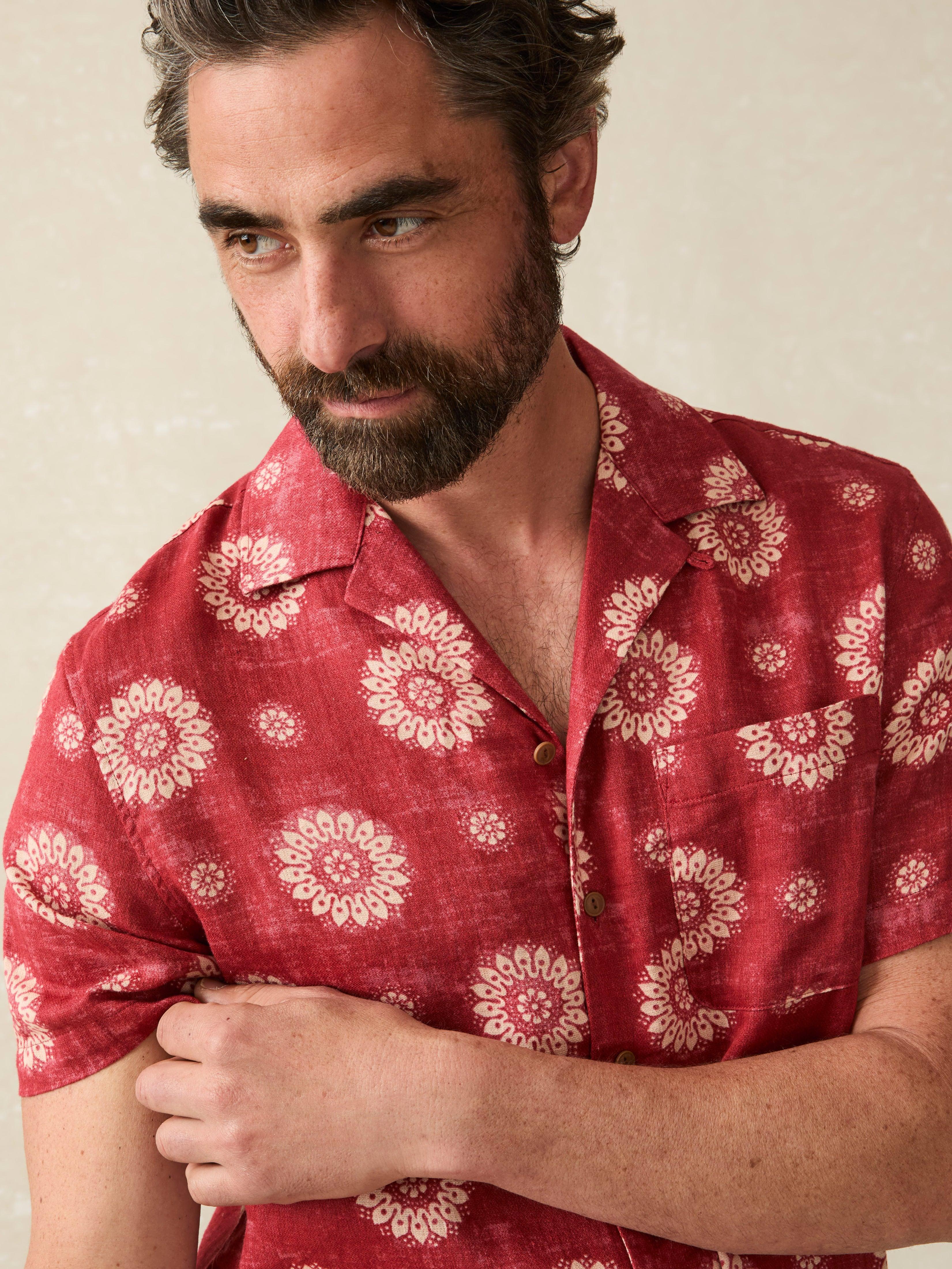 Short-Sleeve Hemp Blend Camp Shirt - Sun Blossom Male Product Image