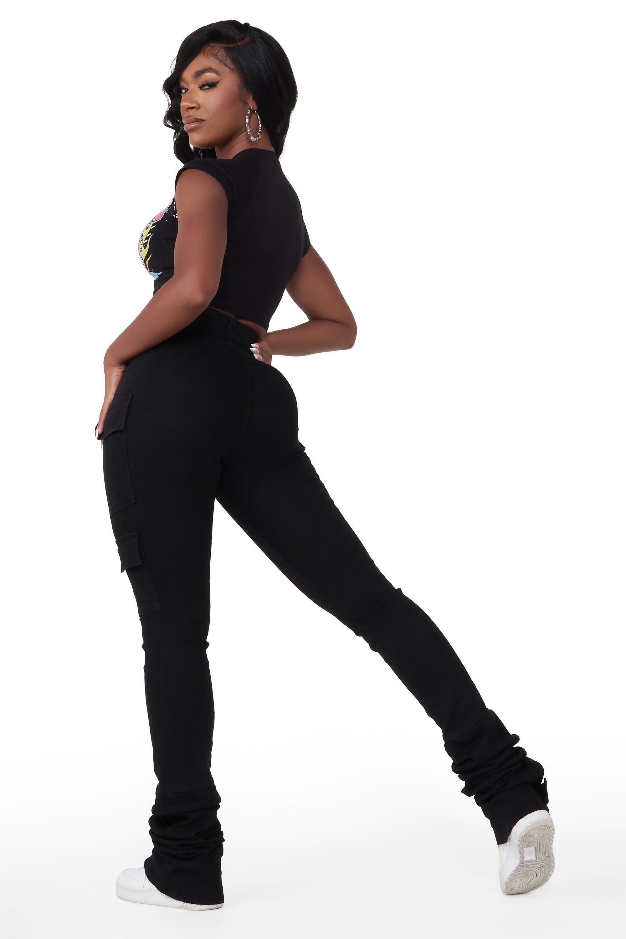 Vixen Black Cargo Super Stacked Jean Female Product Image