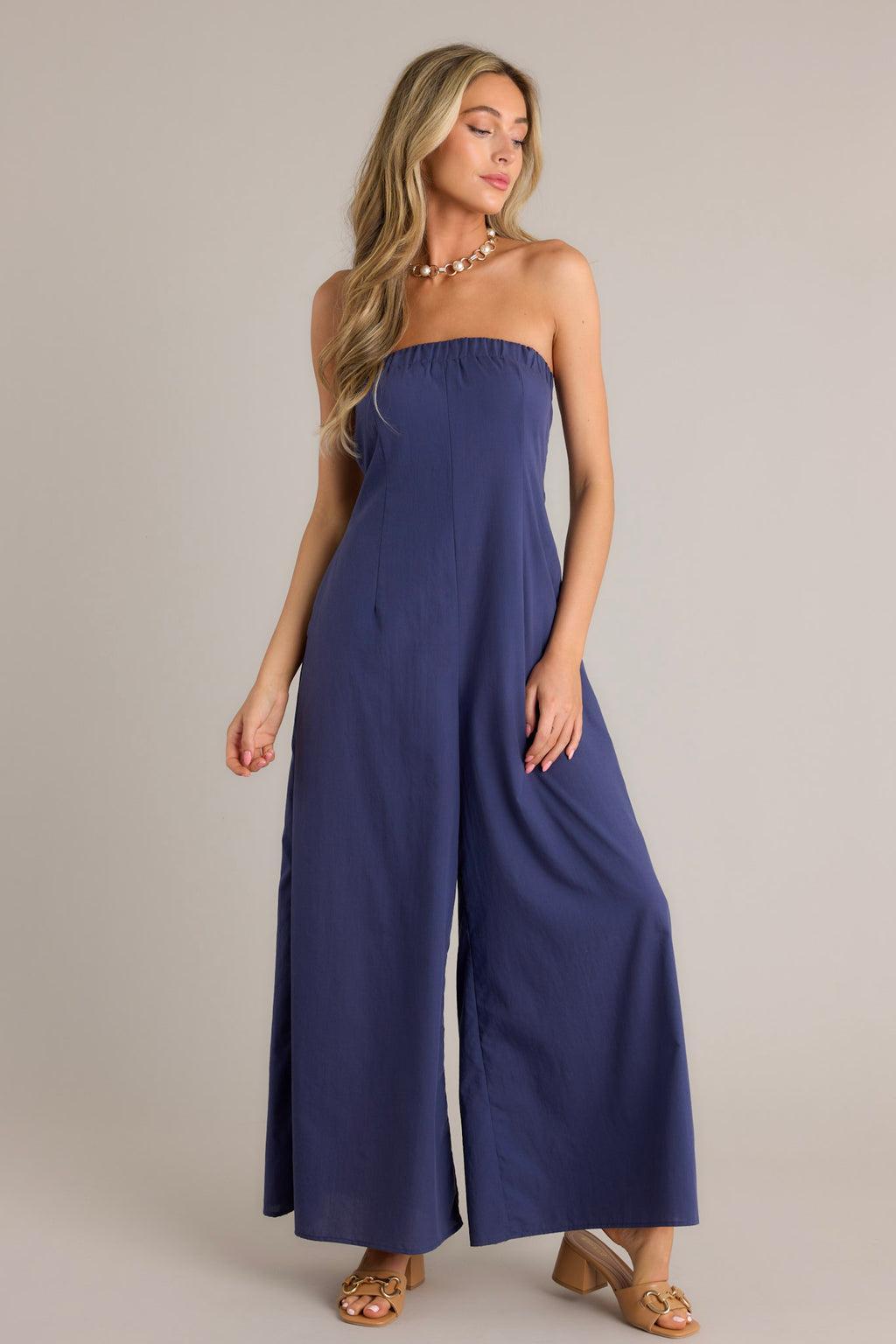 Behind The Smile Navy Strapless Jumpsuit Product Image