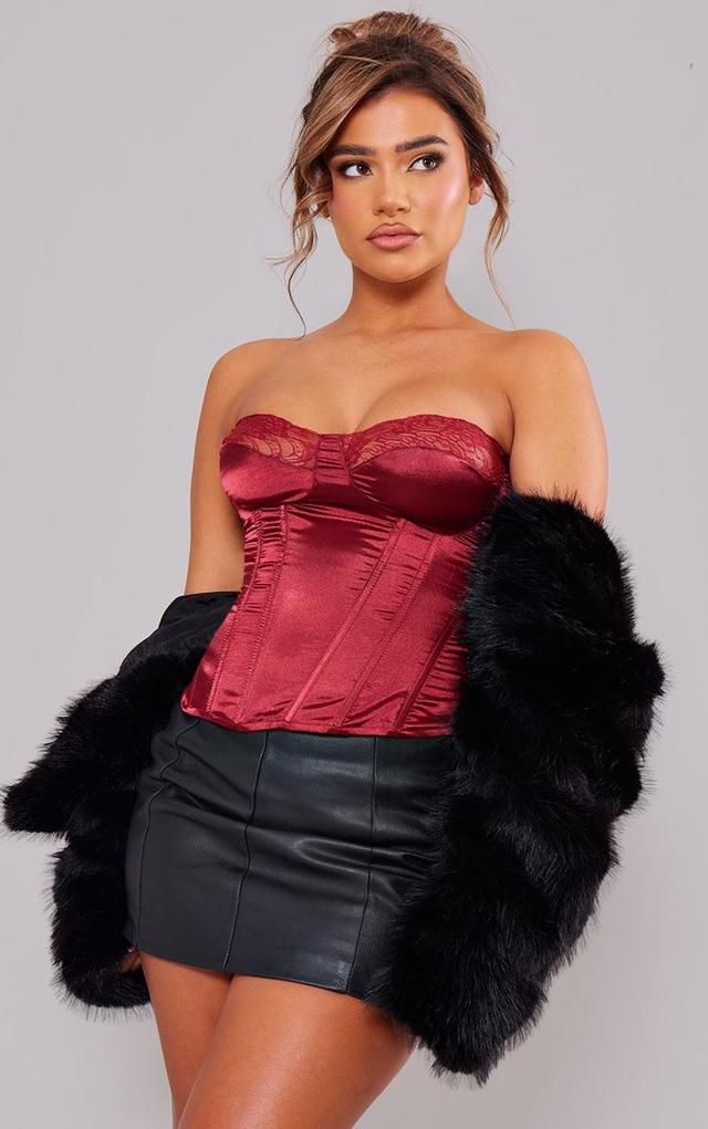 Cherry Red Lace Trim Satin Corset Product Image